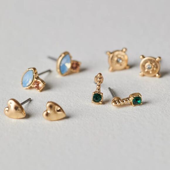 Free People Lucky Charm Stud Set Gold Tone Earrings Wear One Share One Puzzle - Picture 6 of 6
